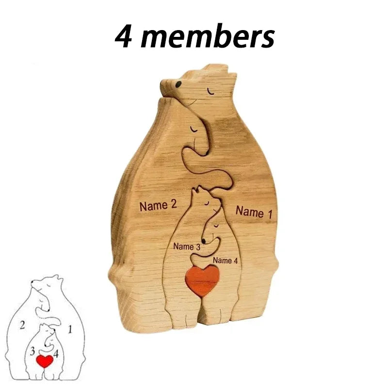 Holz-Puzzle „Bärenfamilie“ – Personalisiertes Namens-Dekor, Geschenkidee für Baby, Mama & Familie