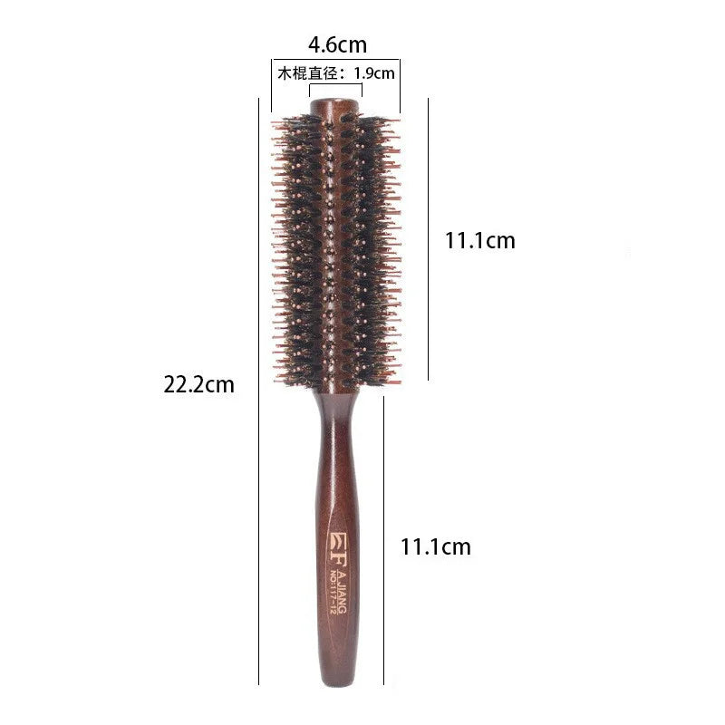 Natural boar bristle round brush – professional hair styling & straightening comb 22 cm