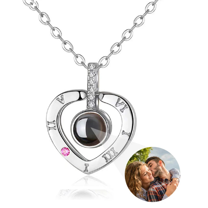 Personalized Photo Projection Necklace – Heart Pendant with “I Love You” in 100 Languages