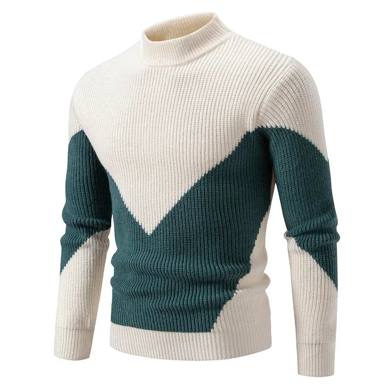 Suéter de punto para hombre de alta calidad: look de bloques de colores cálidos