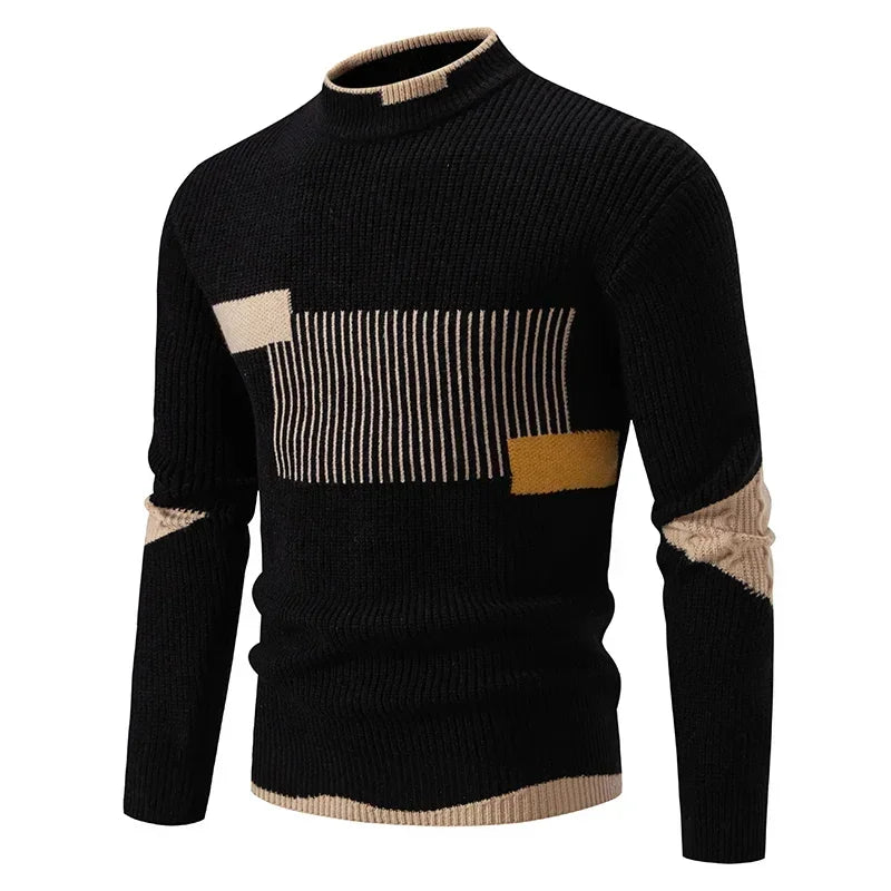 Suéter de punto para hombre de alta calidad: look de bloques de colores cálidos
