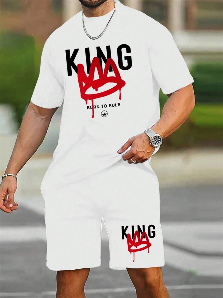 Herren Sommer-Set – King Print T-Shirt & Shorts, 2-teilig, atmungsaktiv
