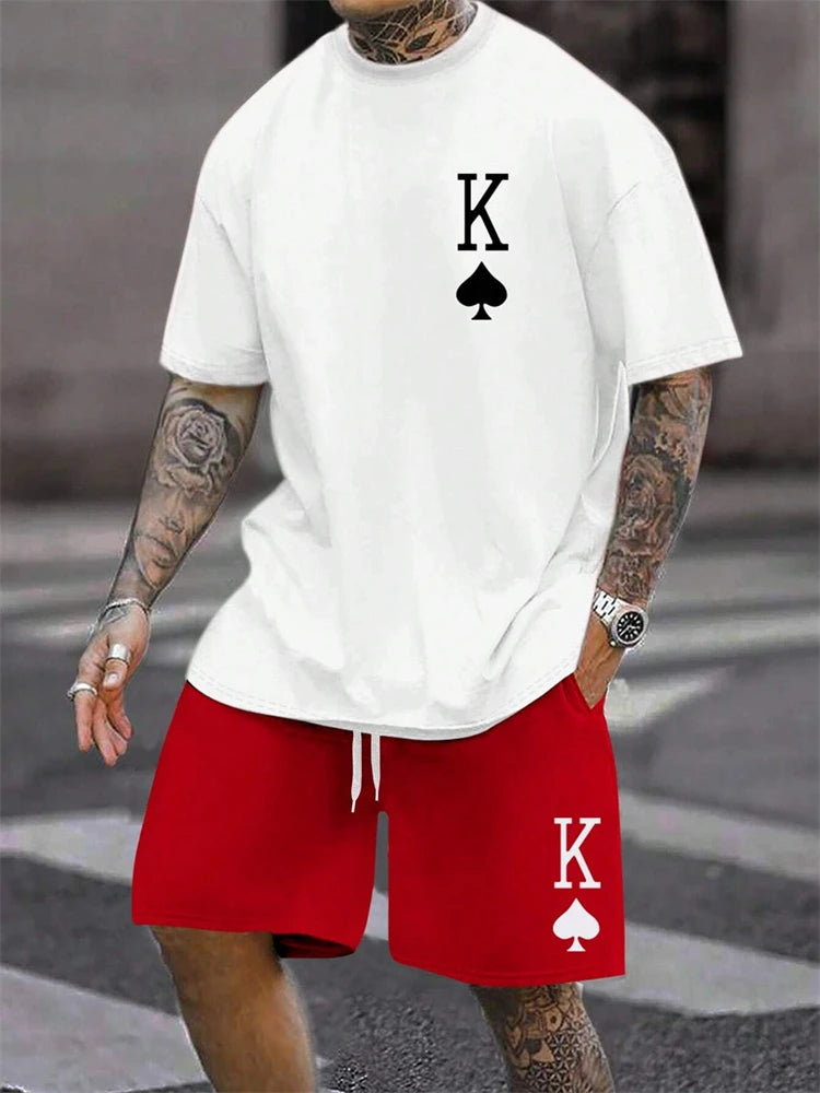 Herren Sommer-Set – King Print T-Shirt & Shorts, 2-teilig, atmungsaktiv