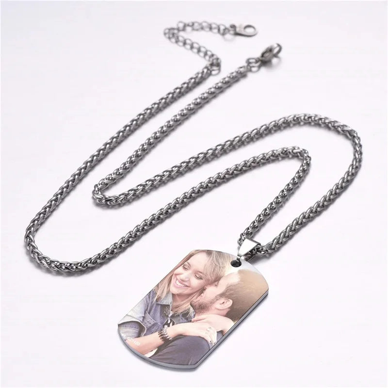 Collar de acero inoxidable con foto personalizado – Colgante con impresión a color y grabado