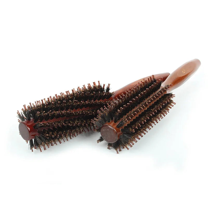 Natural boar bristle round brush – professional hair styling & straightening comb 22 cm