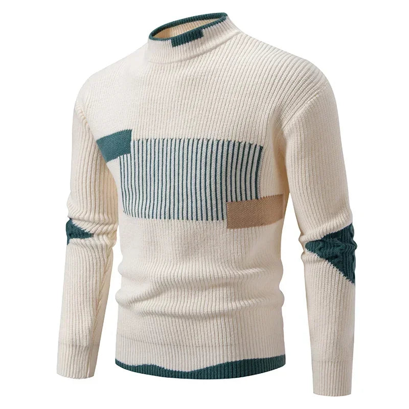 Suéter de punto para hombre de alta calidad: look de bloques de colores cálidos