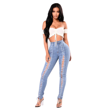 Light Blue Bandage Jeans for Women - Wholesale