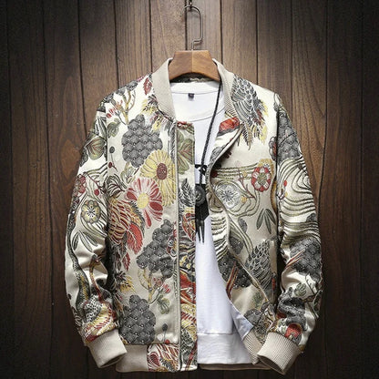 Chaqueta bomber japonesa con bordado «Crane &amp; Blossoms» 