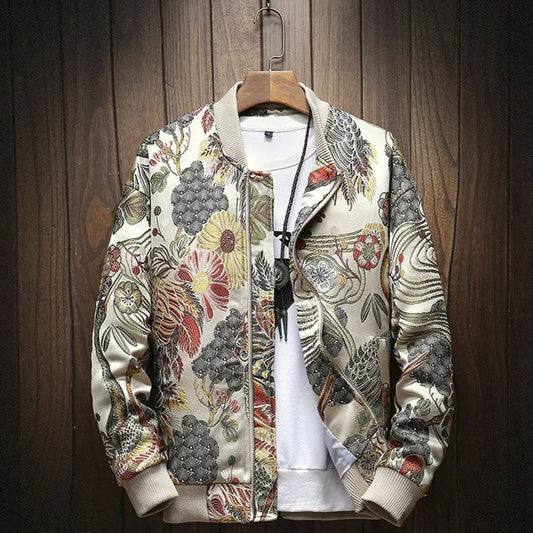 Chaqueta bomber japonesa con bordado «Crane &amp; Blossoms» 