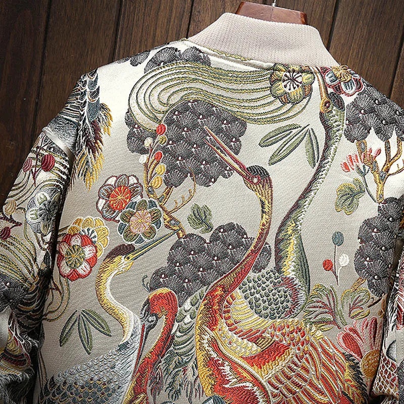 Chaqueta bomber japonesa con bordado «Crane &amp; Blossoms» 