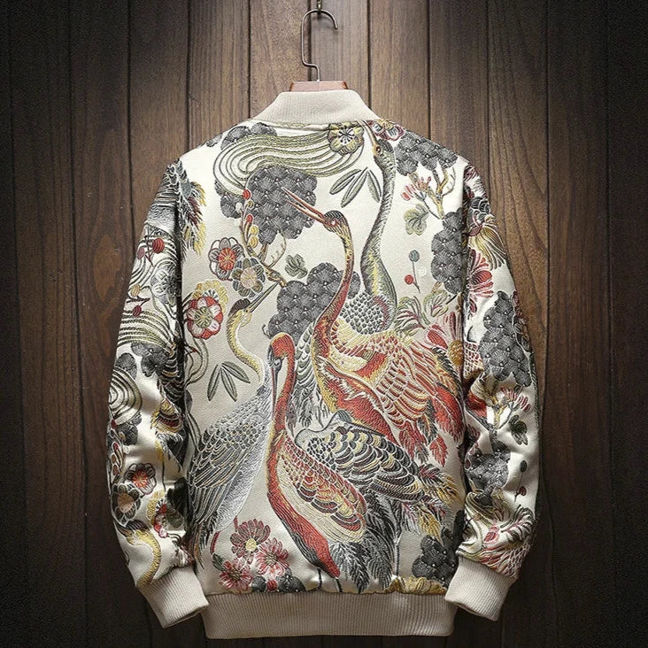 Chaqueta bomber japonesa con bordado «Crane &amp; Blossoms» 