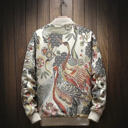 Chaqueta bomber japonesa con bordado «Crane &amp; Blossoms» 