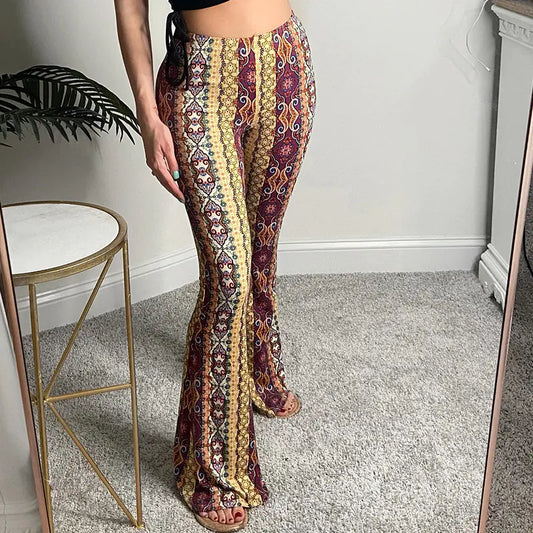 Damen Leggings mit leicht ausgestelltem Bein und Druckmuster