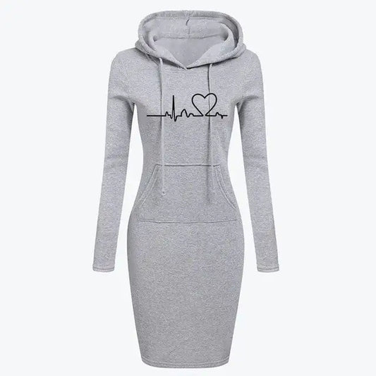 Herbst-Winter Damen Langarm Kapuzenkleid