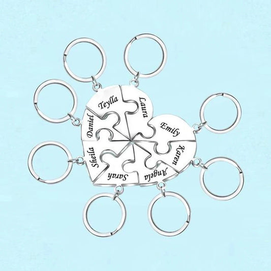 Llavero de corazón de acero inoxidable personalizado: 8 piezas, grabado para familiares, amigos o parejas