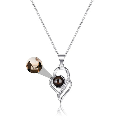 Personalized Photo Projection Necklace – Heart Pendant with “I Love You” in 100 Languages 