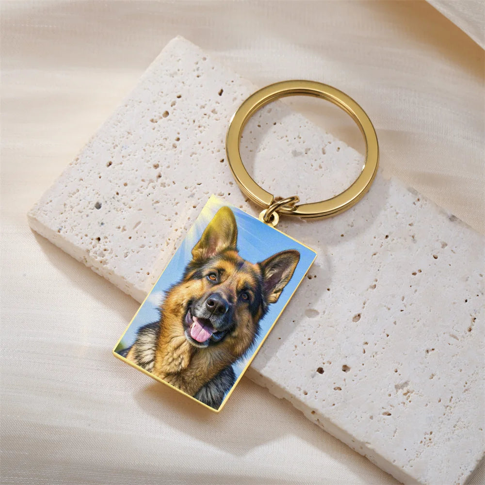 Personalisierter Foto-Schlüsselanhänger aus Edelstahl – Individueller Bild-Keychain in Herz- oder Rechteckform, perfektes Geschenk zu Weihnachten