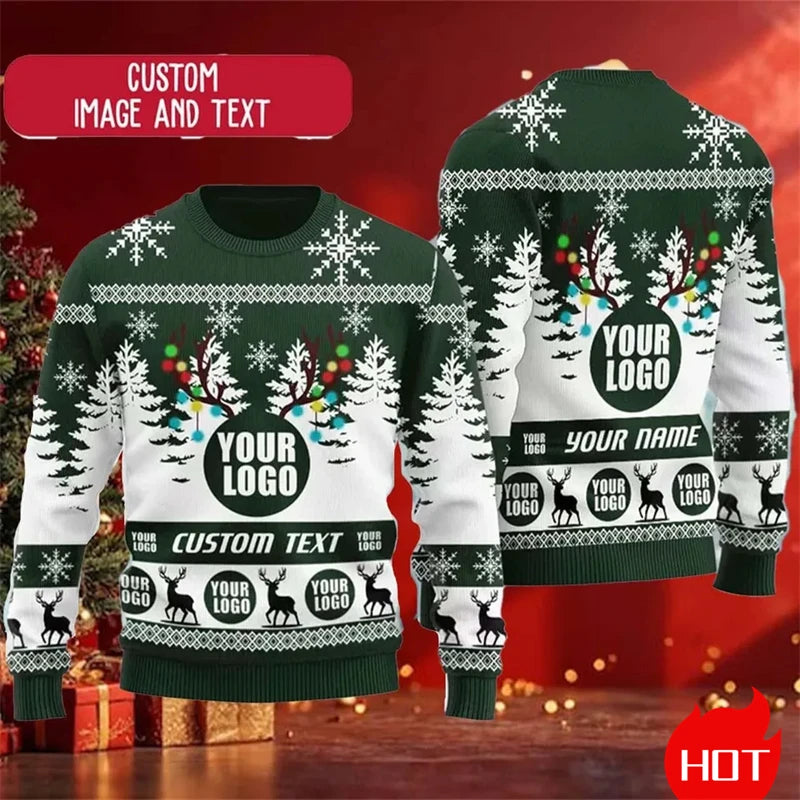Personalisierter 3D Sweatshirt mit Logo & Bild – Unisex Pullover als Ugly Christmas Sweater oder individuelles Design (XS–6XL)