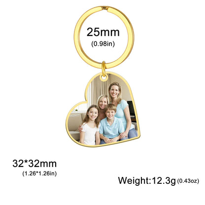 Personalisierter Foto-Schlüsselanhänger aus Edelstahl – Individueller Bild-Keychain in Herz- oder Rechteckform, perfektes Geschenk zu Weihnachten