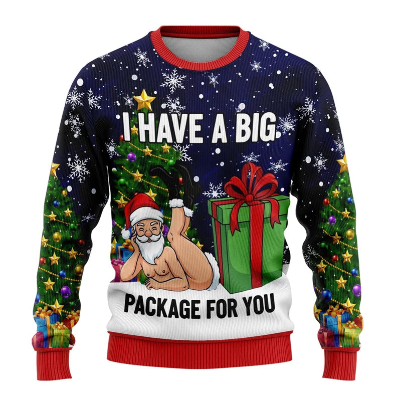 Lustiger Weihnachts-Sweater mit Santa Claus Print – 3D Ugly Christmas Pullover für Damen & Herren, Unisex Streetwear