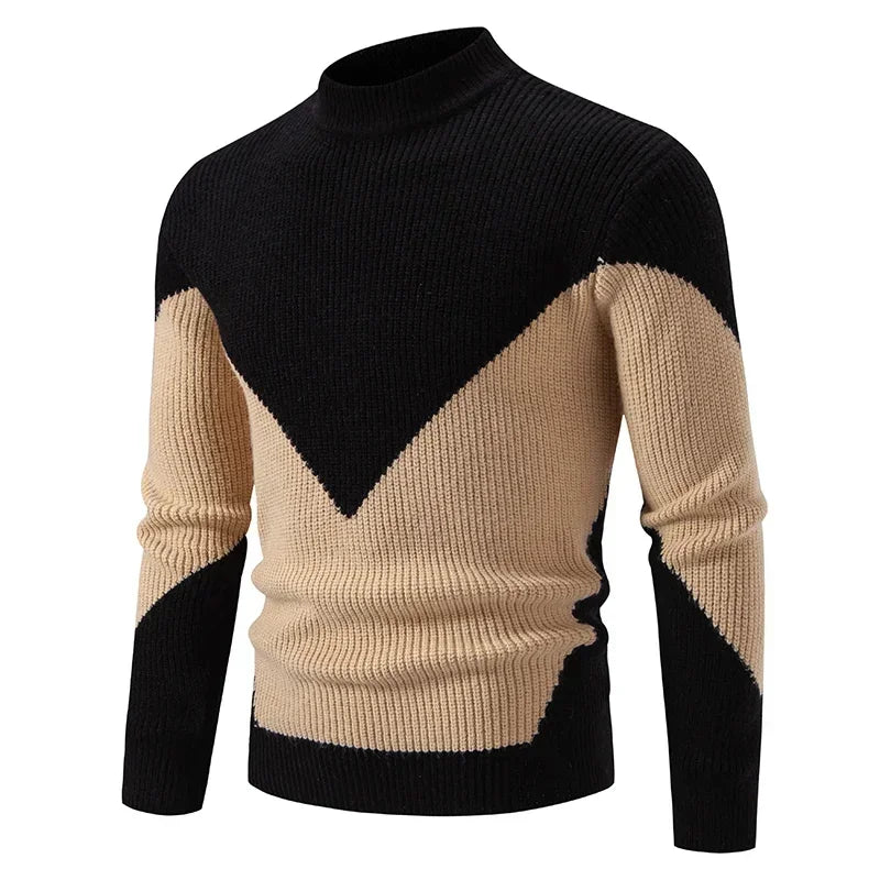 High-quality men's knitted sweater – warm color block look