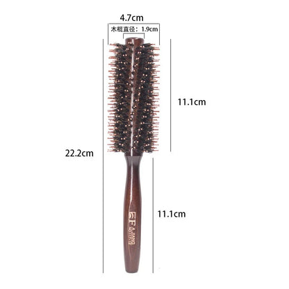 Natural boar bristle round brush – professional hair styling &amp; straightening comb 22 cm