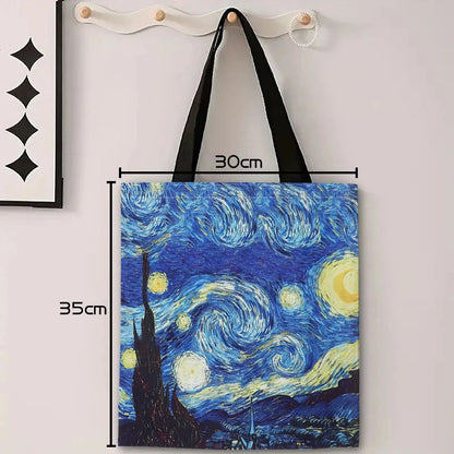 Van Gogh Leinentasche – Starry Night & Sunflower Print | Wiederverwendbare Shopping Bag