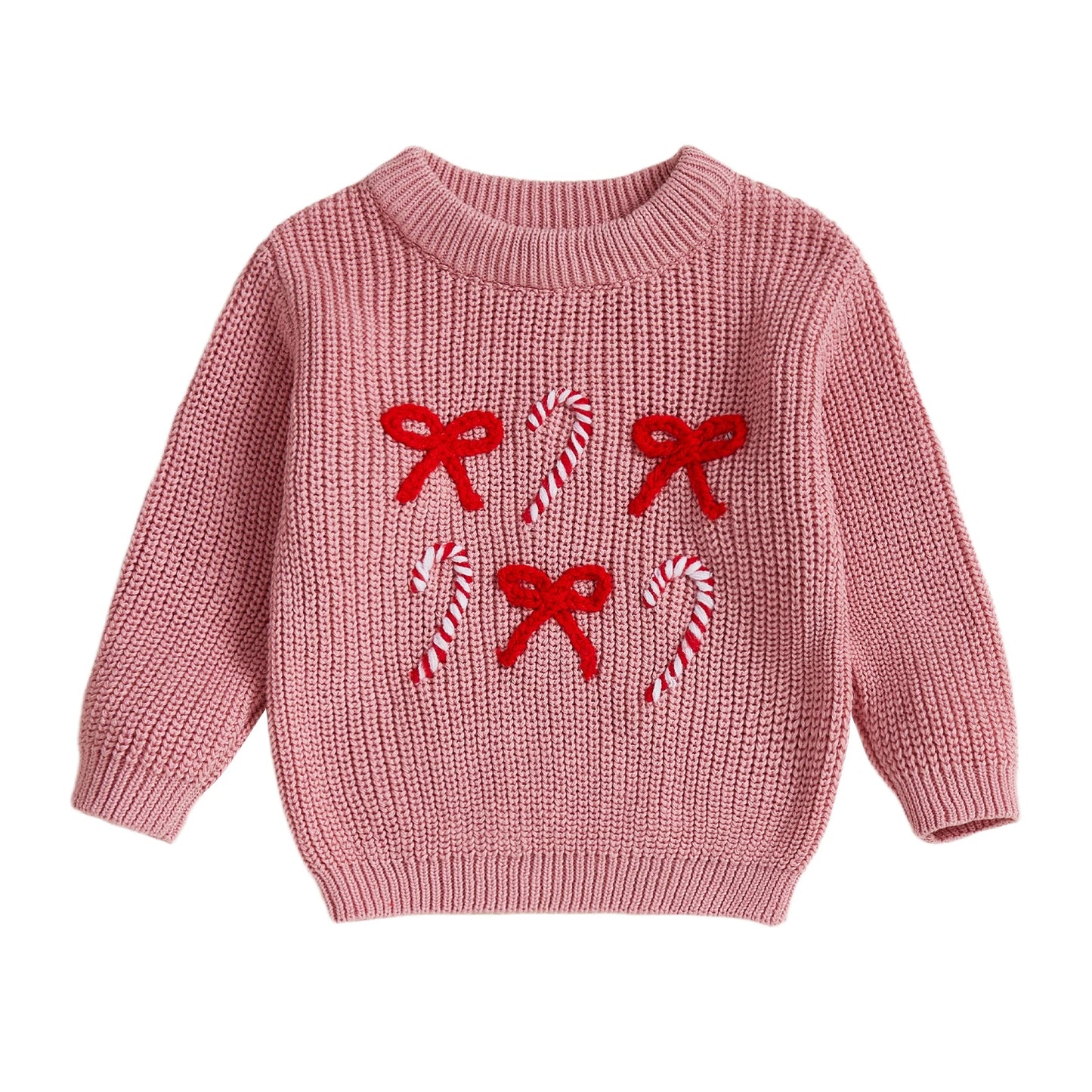 Zuckersüßer Weihnachts Strickpullover für Mädchen – Rosa Candy Cane Zauber