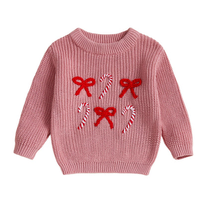 Zuckersüßer Weihnachts Strickpullover für Mädchen – Rosa Candy Cane Zauber