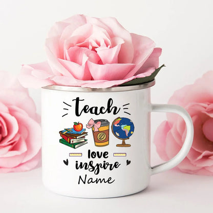 Taza de esmalte personalizada con nombre – Taza de café retro | Regalo para profesores y ocasiones especiales 