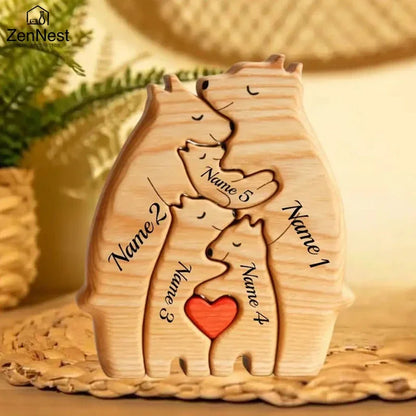 Holz-Puzzle „Bärenfamilie“ – Personalisiertes Namens-Dekor, Geschenkidee für Baby, Mama & Familie