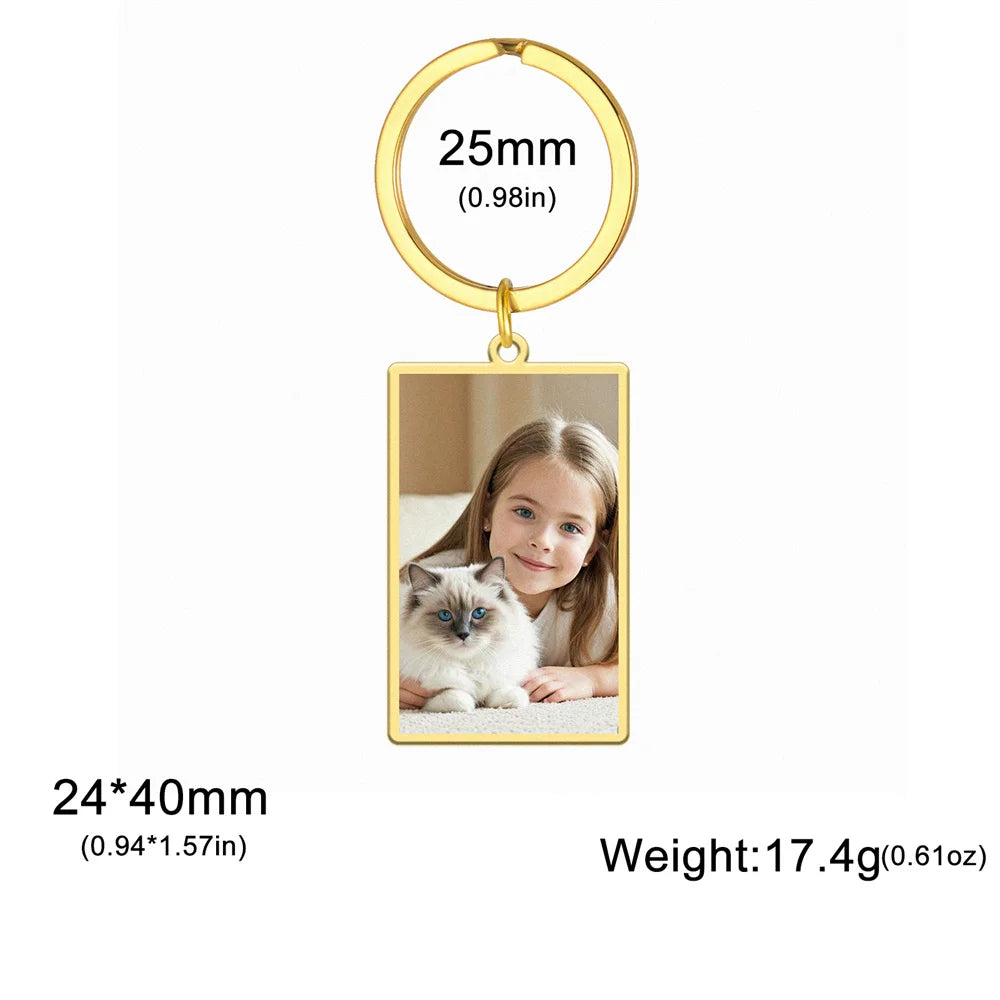 Personalisierter Foto-Schlüsselanhänger aus Edelstahl – Individueller Bild-Keychain in Herz- oder Rechteckform, perfektes Geschenk zu Weihnachten