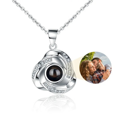 Personalized Photo Projection Necklace – Heart Pendant with “I Love You” in 100 Languages 