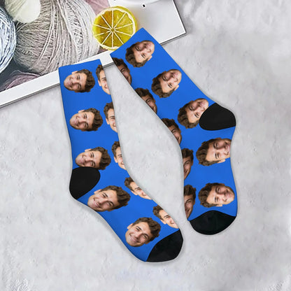 Personalisierte Foto-Socken mit Gesicht – DIY Custom Herrensocken (95% Polyester/5% Elasthan), lustige Crew Socks als Weihnachts- & Geburtstagsgeschenk