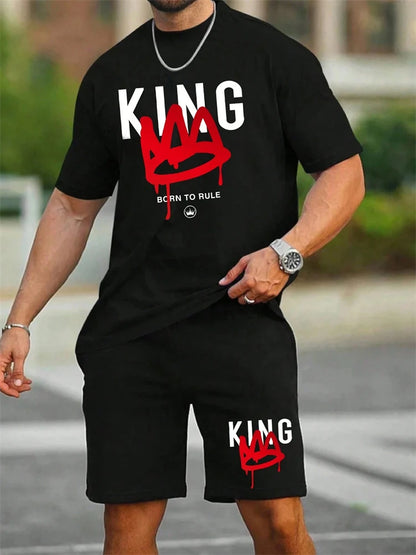 Herren Sommer-Set – King Print T-Shirt & Shorts, 2-teilig, atmungsaktiv