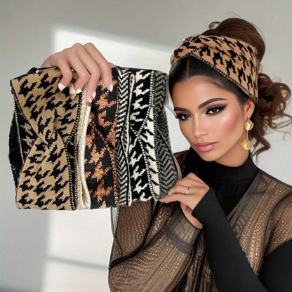 3er/5er Set Strick-Stirnbänder im Hahnentritt-Design – Retro, warm & elastisch, Damen Haar-Accessoire aus Acryl