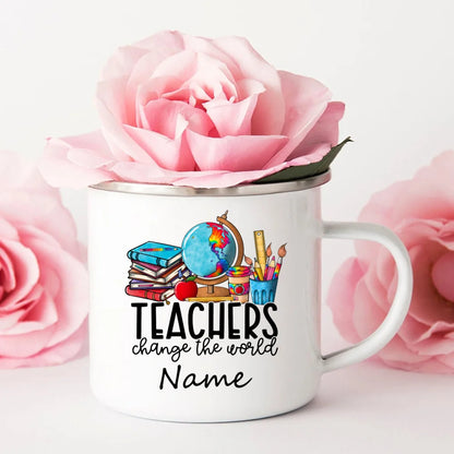 Taza de esmalte personalizada con nombre – Taza de café retro | Regalo para profesores y ocasiones especiales 