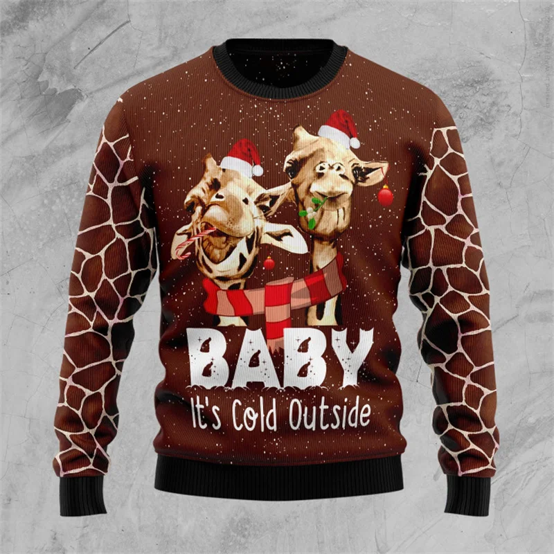 Funny Donkey Cow 3D Print Ugly Christmas Sweater For Women Clothing Cute Animal Unisex Sweatshirts Polyester Pullovers Tracksuit
