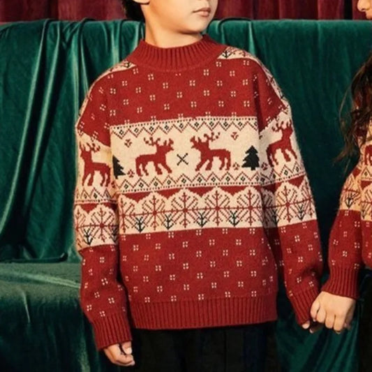 Weihnachts Pullover für Kinder – Festlicher Rentier Traum in Kaminrot