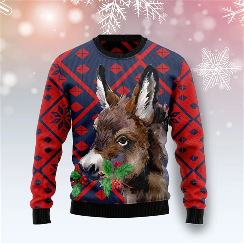 Funny Donkey Cow 3D Print Ugly Christmas Sweater For Women Clothing Cute Animal Unisex Sweatshirts Polyester Pullovers Tracksuit