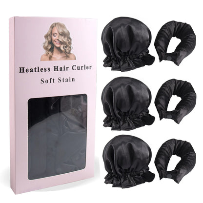 3-teiliges Satin Heatless Curling Set – Hitzefreier Lockenstab mit Haarkappen für langes & mittellanges Haar