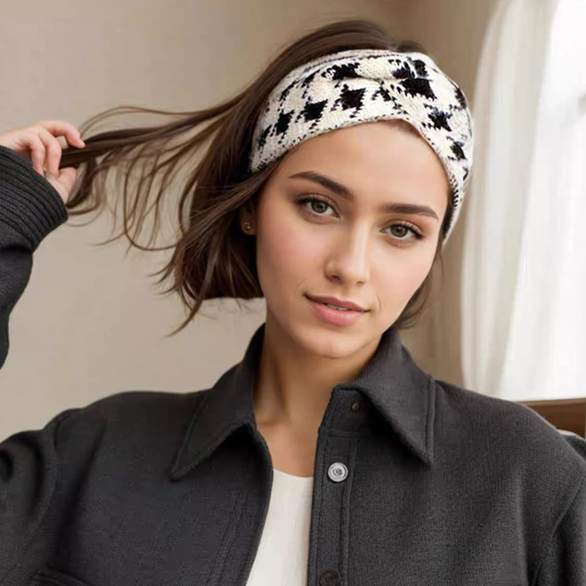 3er/5er Set Strick-Stirnbänder im Hahnentritt-Design – Retro, warm & elastisch, Damen Haar-Accessoire aus Acryl