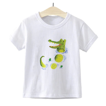 Kawaii Kinder T-Shirts mit Krokodil-Print – Lustige Cartoon-Motive für kleine Abenteurer