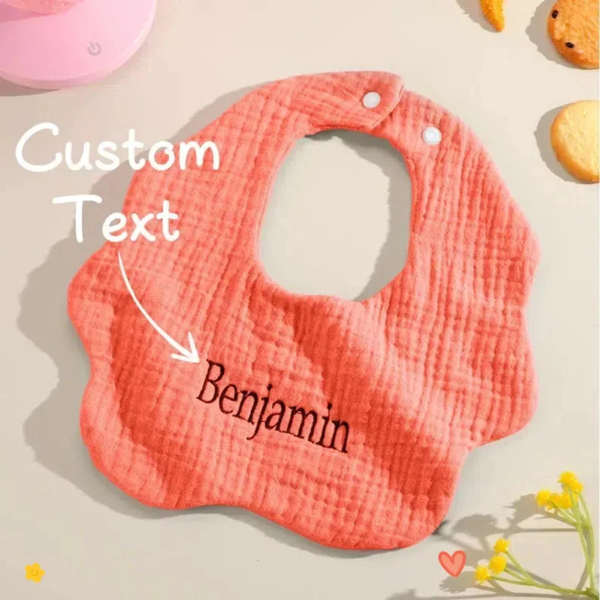 Personalisierter individueller Name, bestickter Buchstabe für Neugeborene, Kinderzimmer, Baby-Lätzchen, Spucktuch, Blumenform, Geschenke für Jungen und Mädchen