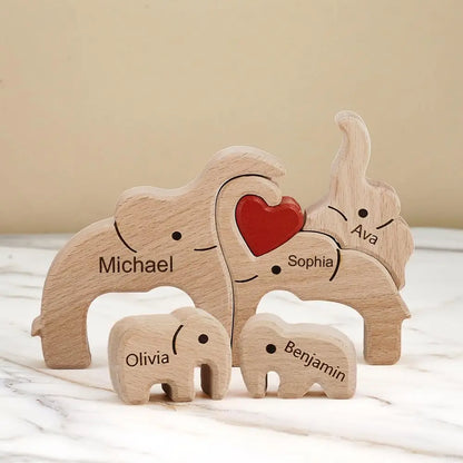 Personalisiertes Elefanten-Holzpuzzle – Familiennamen Dekofigur | Geschenk für Eltern & Weihnachten