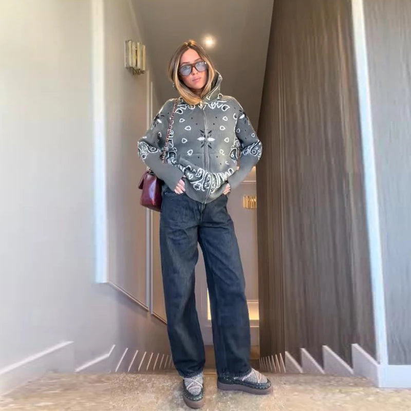 Mode Stricken Gestreiften Strickjacke Frauen Lose Stehkragen Zipper Volle Hülse Pullover 2026 Frühling Herbst Dame Lässige Strickwaren Neue