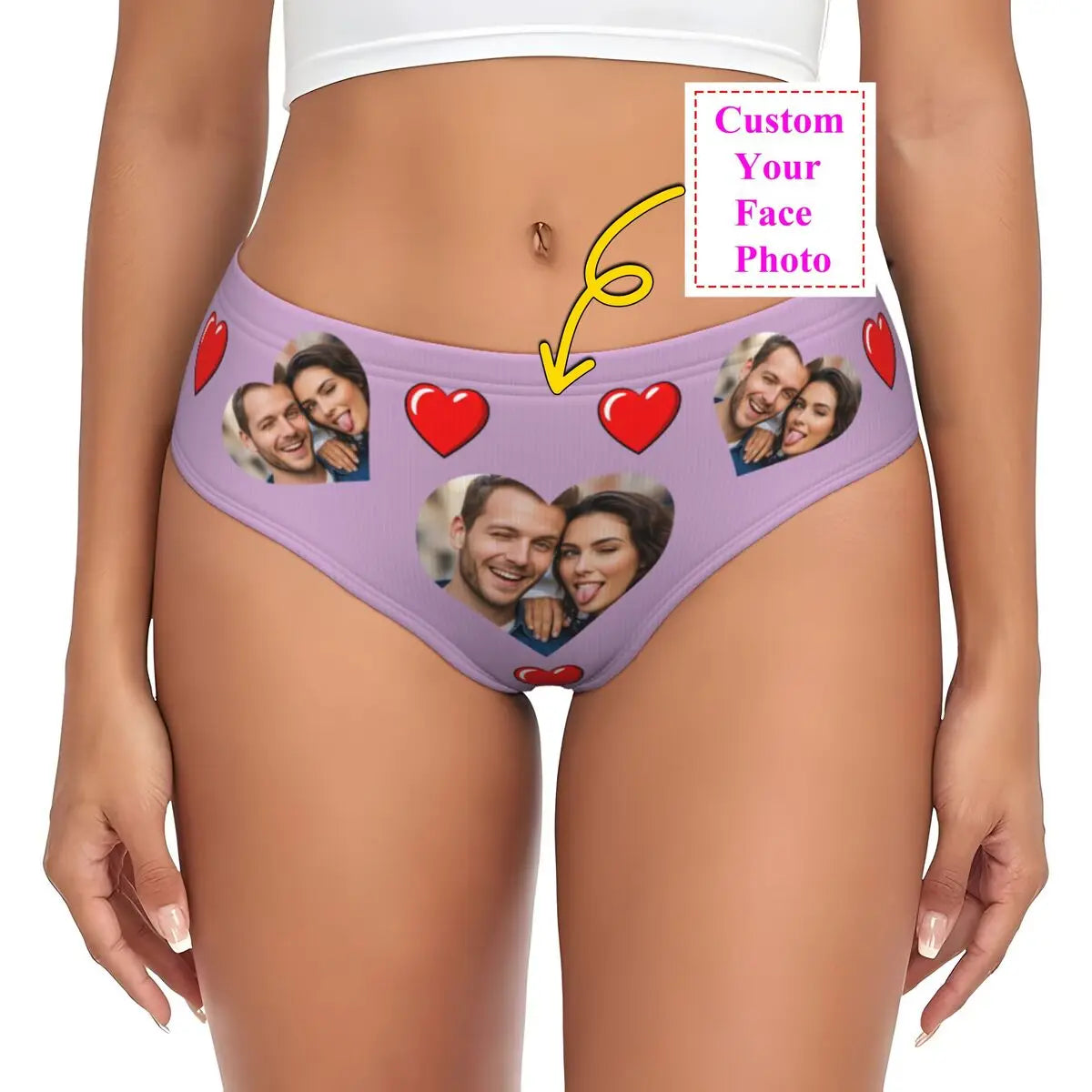 Personalisierte Foto-Höschen für Frauen – Gesicht Foto Unterwäsche (95% Polyester/5% Elasthan), bequeme Mid-Waist Slips als Valentinstag Geschenk