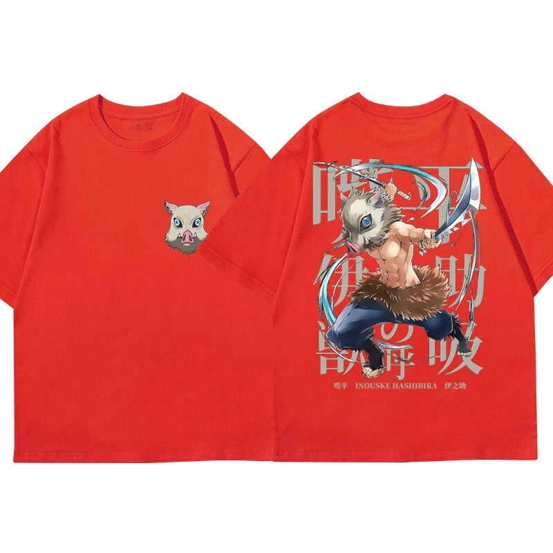 Baumwolle Anime T-Shirt – Inosuke Hashibira aus Demon Slayer