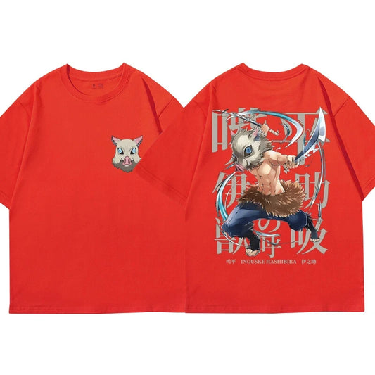 Baumwolle Anime T-Shirt – Inosuke Hashibira aus Demon Slayer