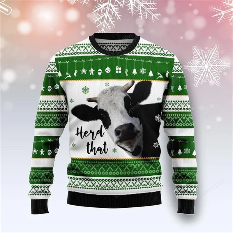 Funny Donkey Cow 3D Print Ugly Christmas Sweater For Women Clothing Cute Animal Unisex Sweatshirts Polyester Pullovers Tracksuit